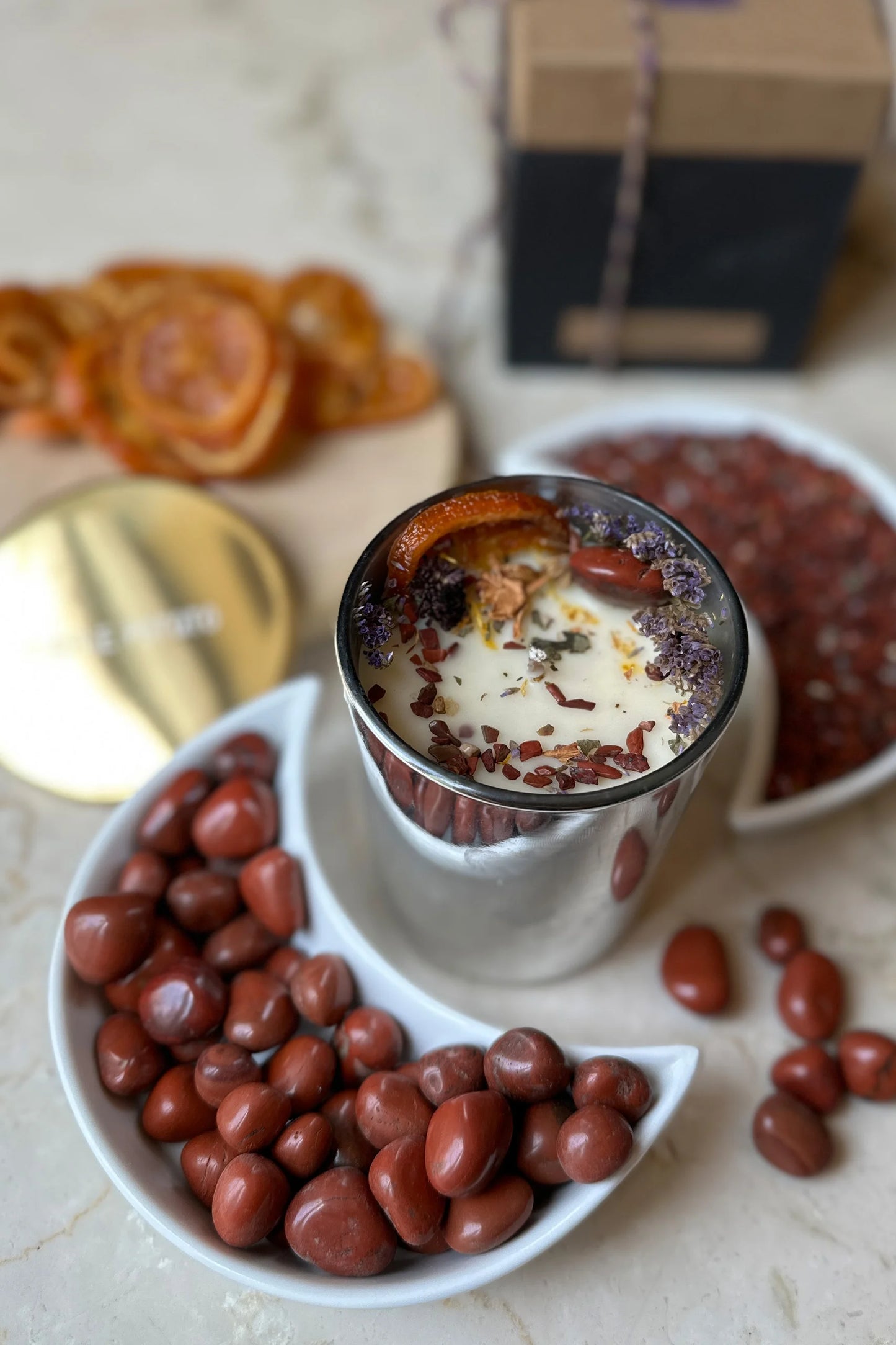 Crimson Glow Candle with Red Jasper
