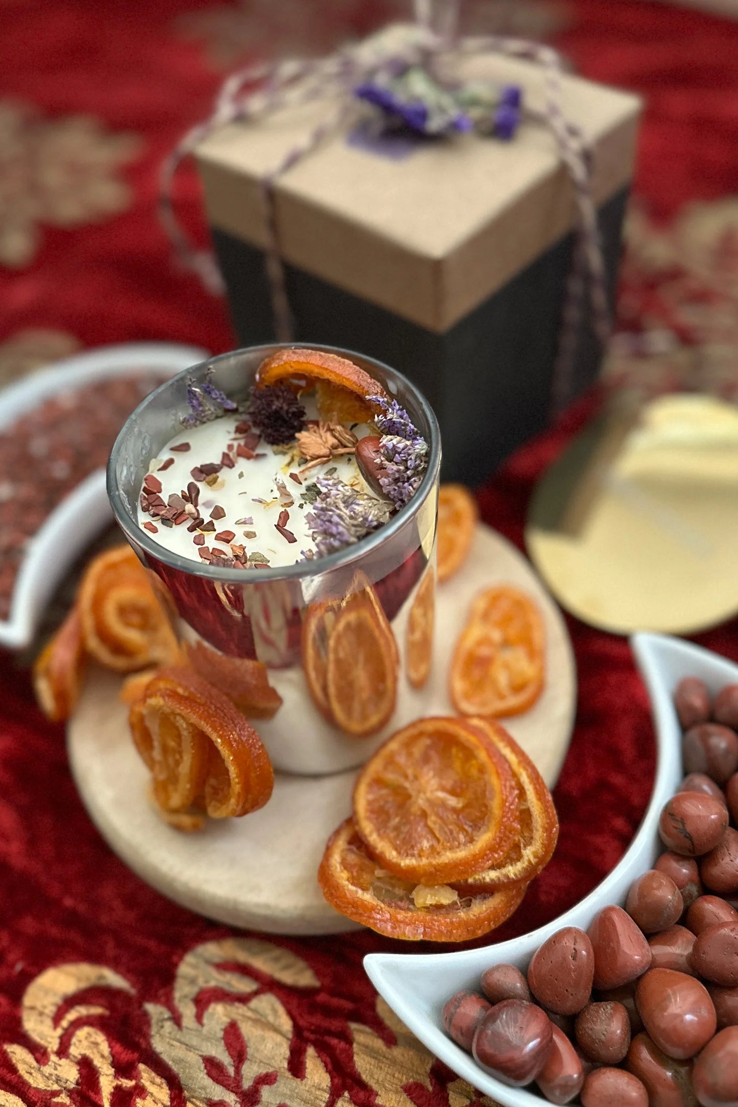 Crimson Glow Candle with Red Jasper