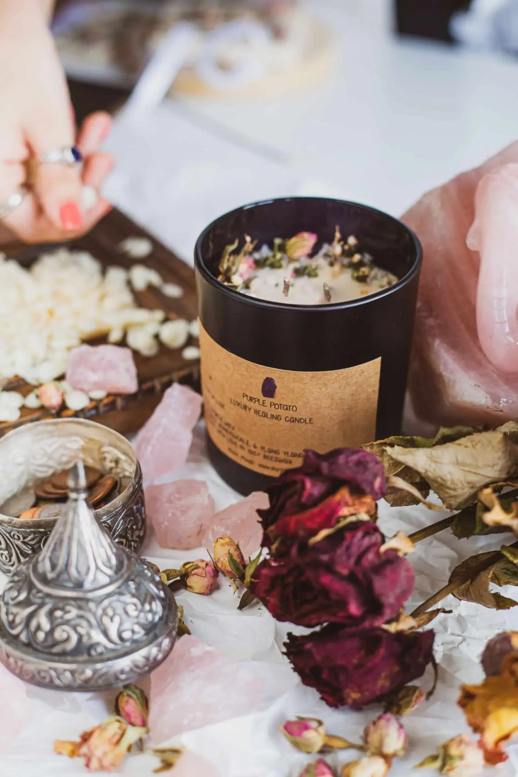 Elixir of Love Rose Quartz Candle (Purple Jar) - PURPLE POTATO