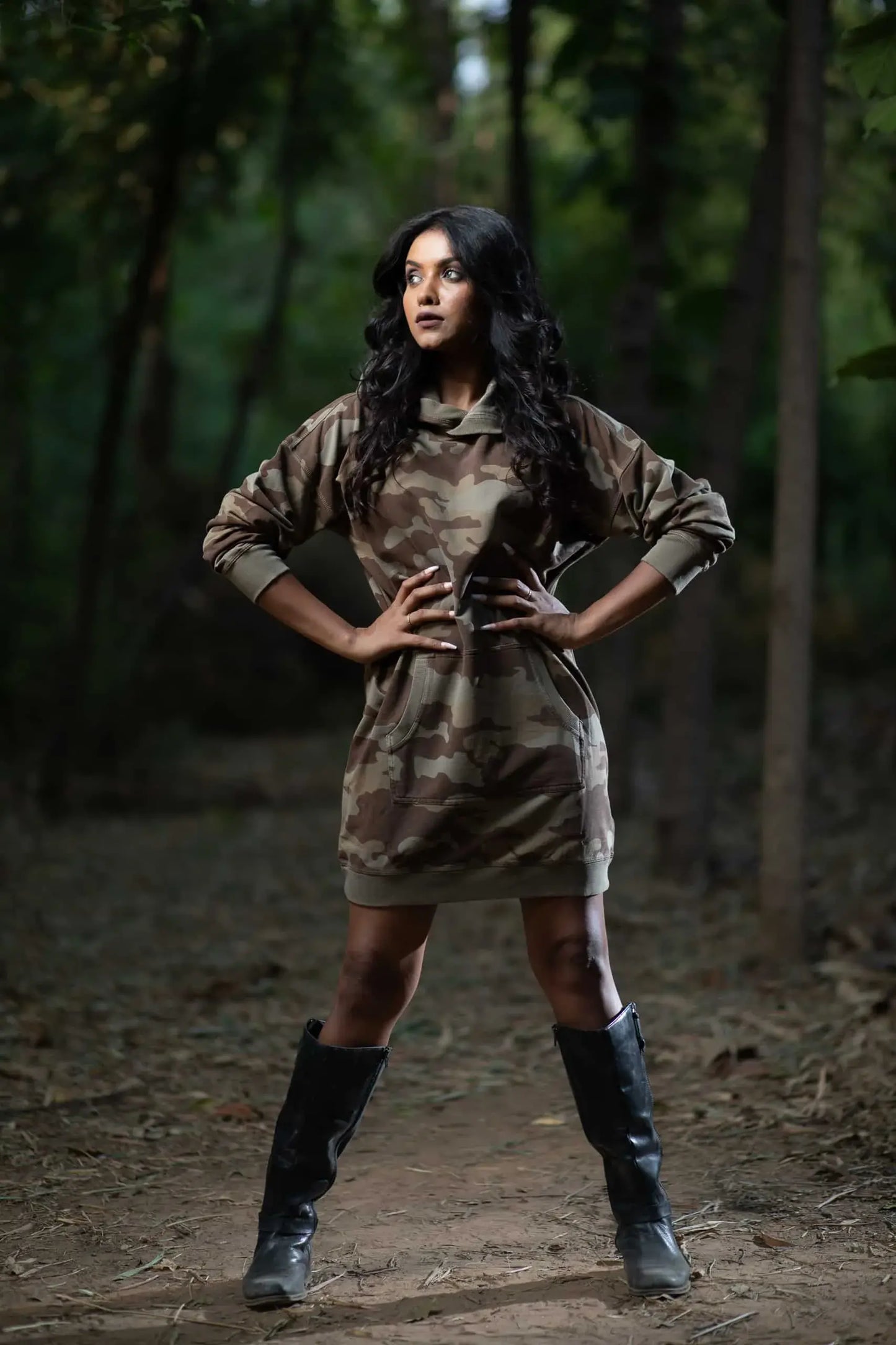Hydrangea Hoodie Dress (Camo Print) - PURPLE POTATO