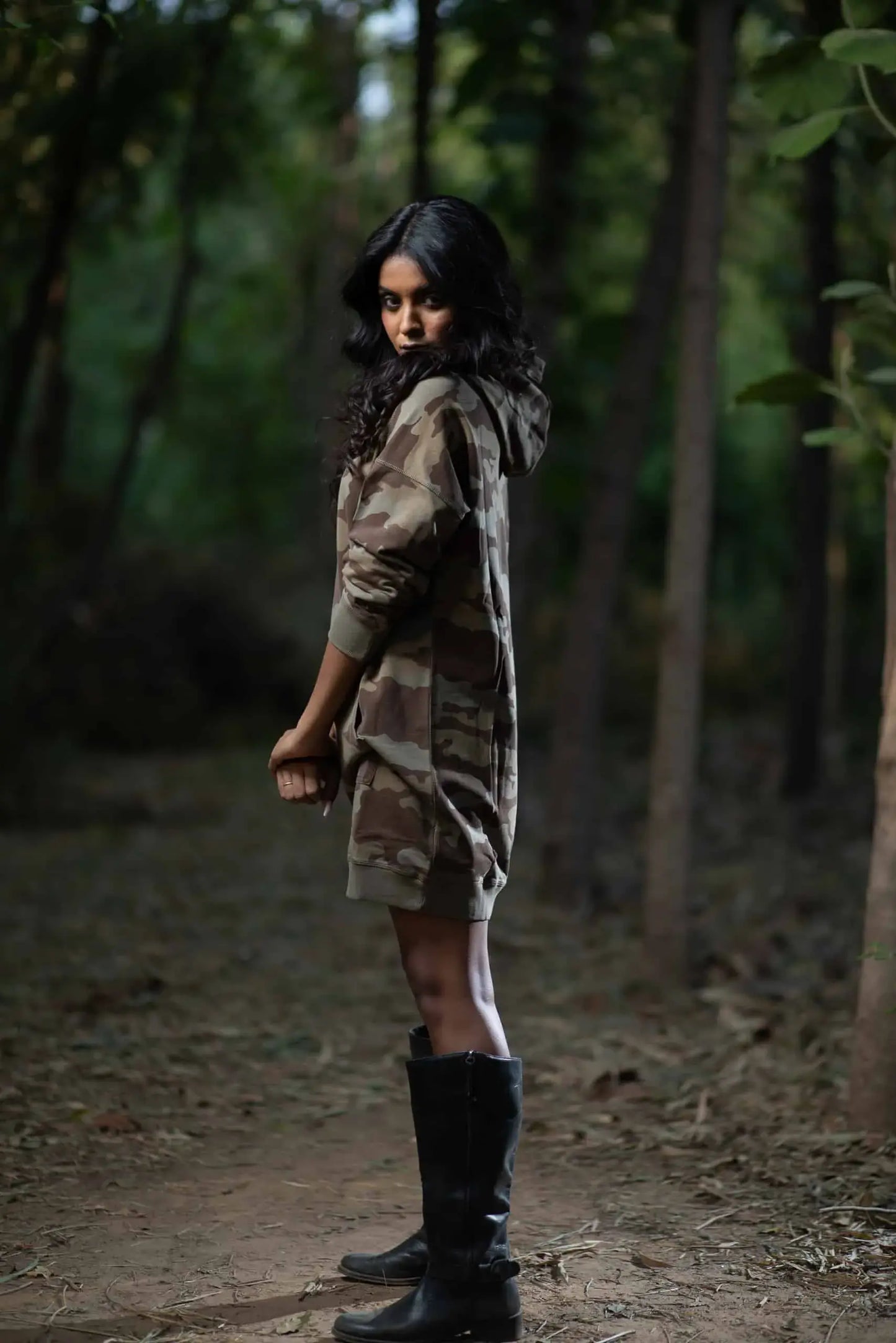 Hydrangea Hoodie Dress (Camo Print) - PURPLE POTATO