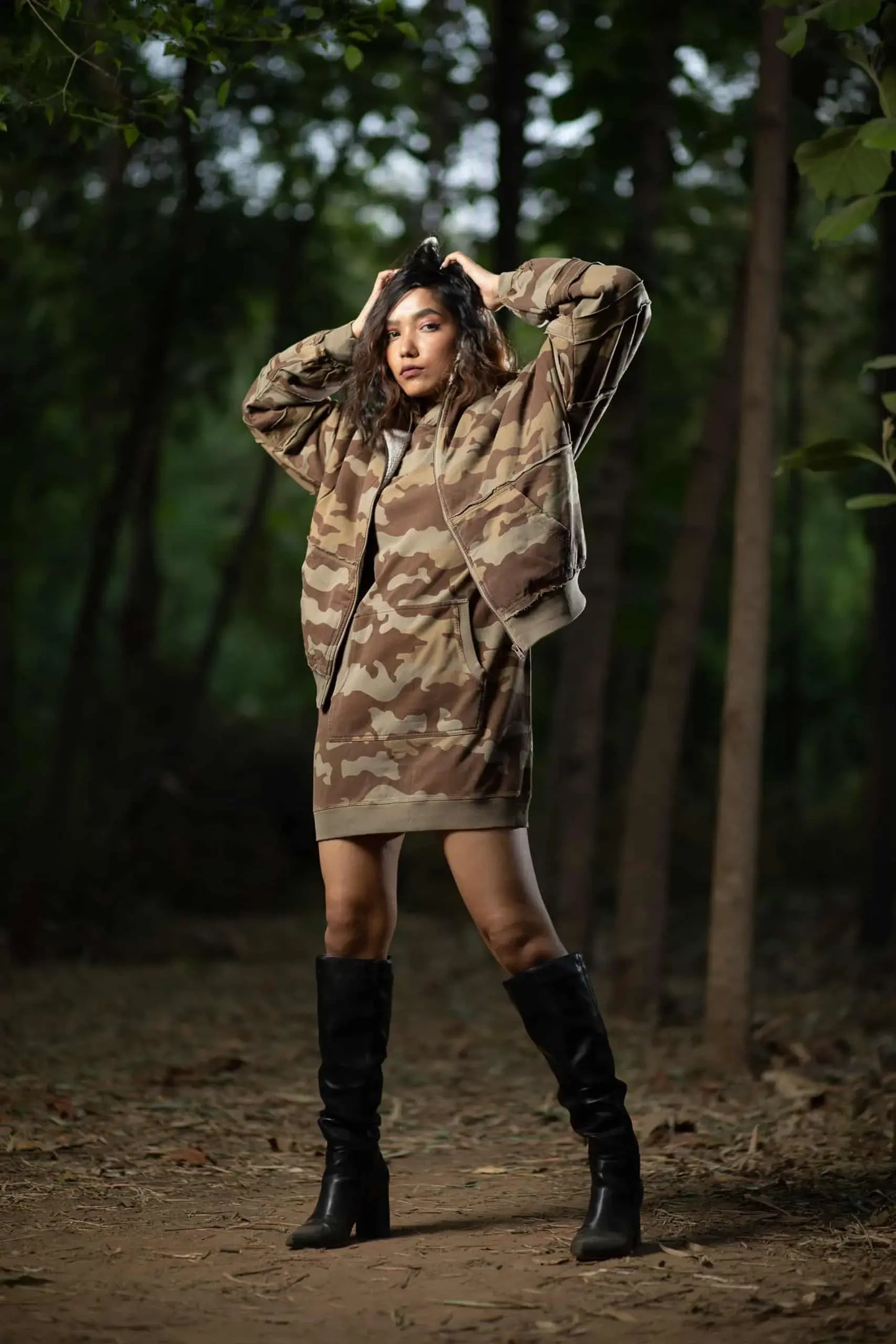 Hydrangea Hoodie Dress (Camo Print) - PURPLE POTATO