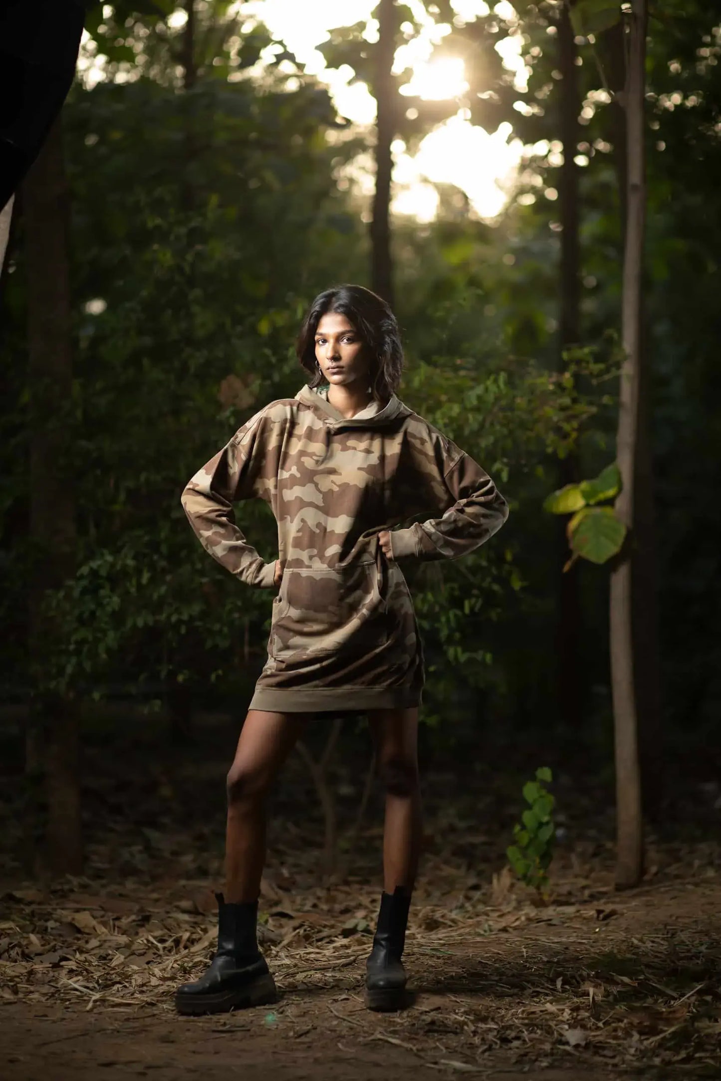 Hydrangea Hoodie Dress (Camo Print) - PURPLE POTATO