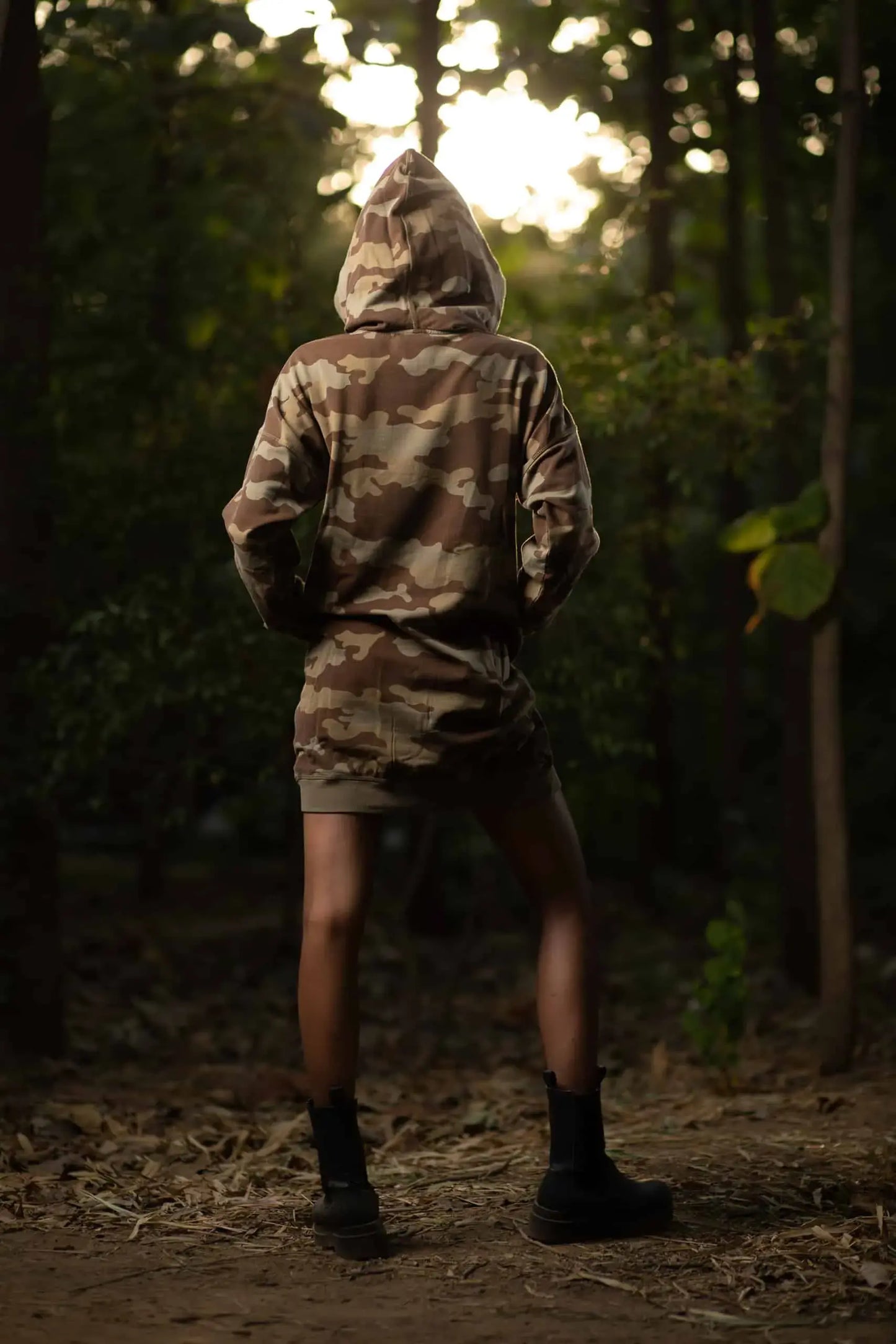 Hydrangea Hoodie Dress (Camo Print) - PURPLE POTATO