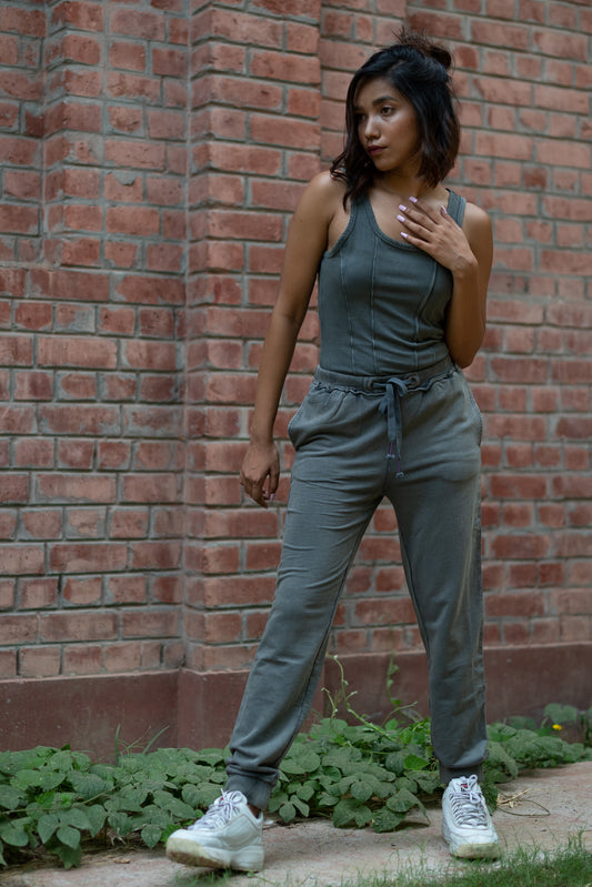Corset Style Knit Tank Top with Joggers (Grey) | Set of 2 by Purple Potato