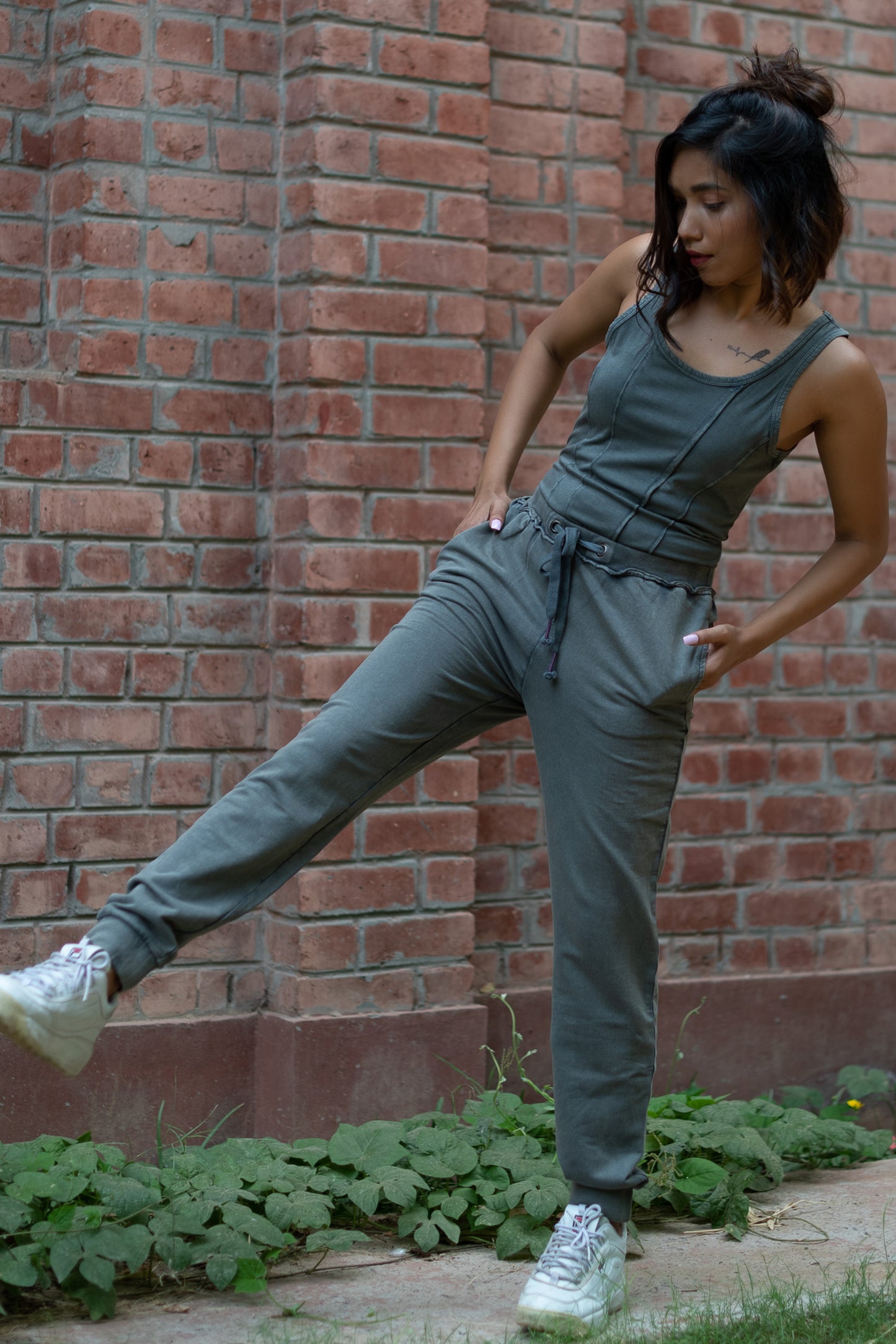 Corset Style Knit Tank Top with Joggers (Grey) | Set of 2 by Purple Potato