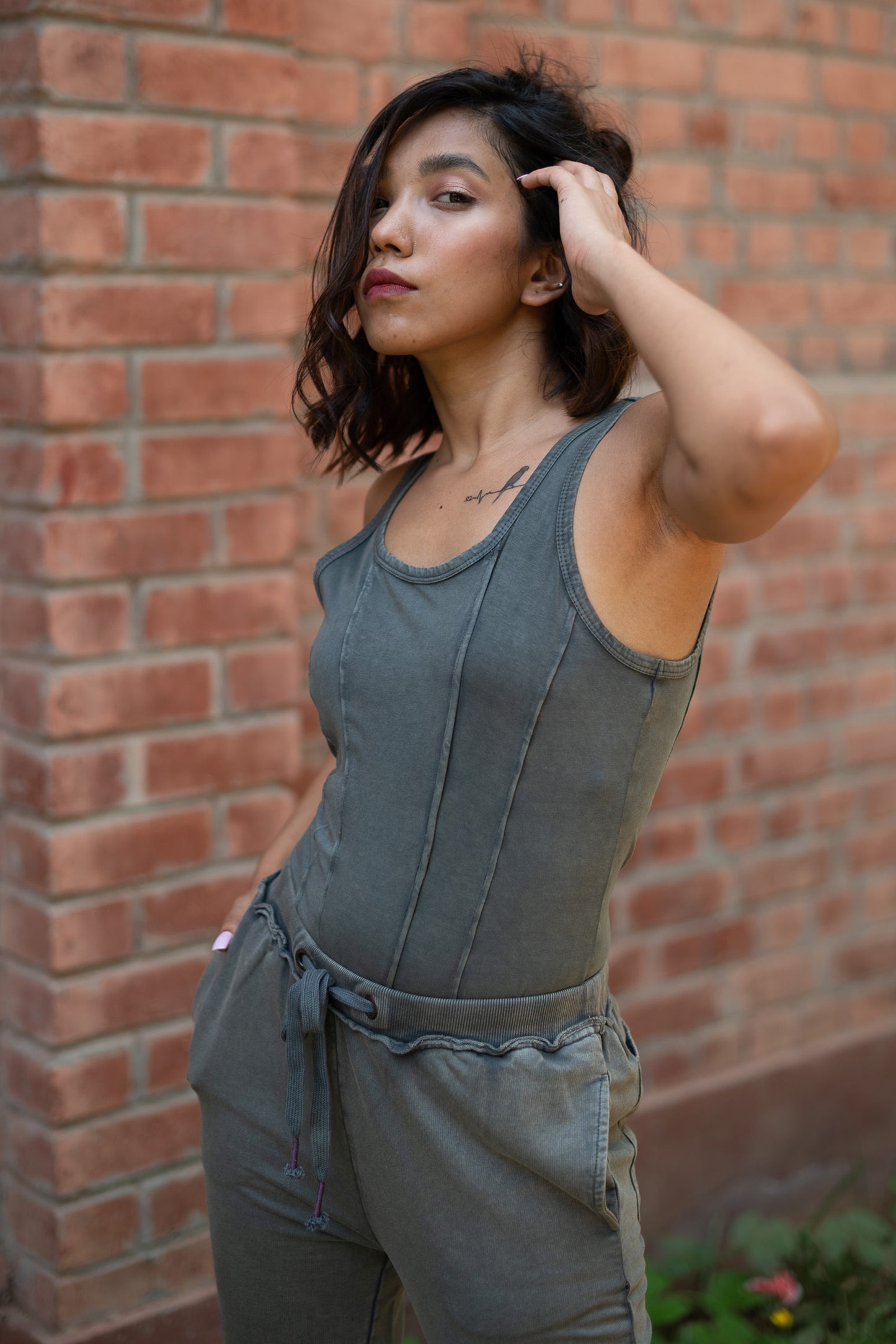 Corset Style Knit Tank Top with Joggers (Grey) | Set of 2 by Purple Potato
