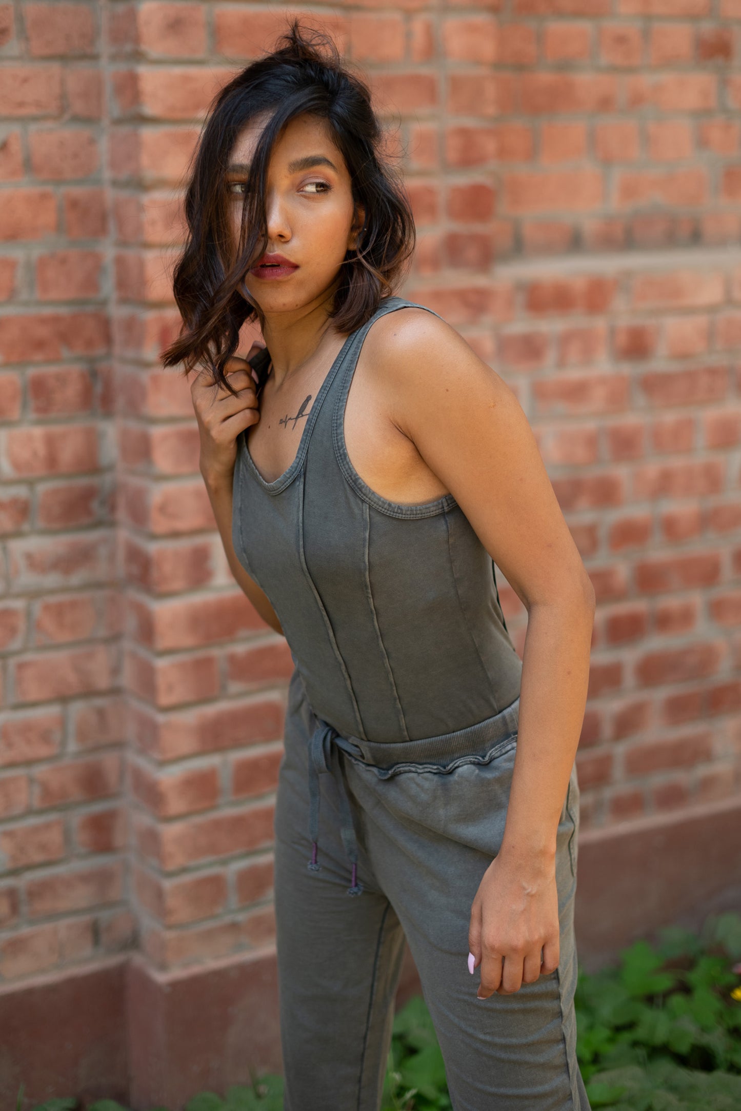 Corset Style Knit Tank Top with Joggers (Grey) | Set of 2 by Purple Potato