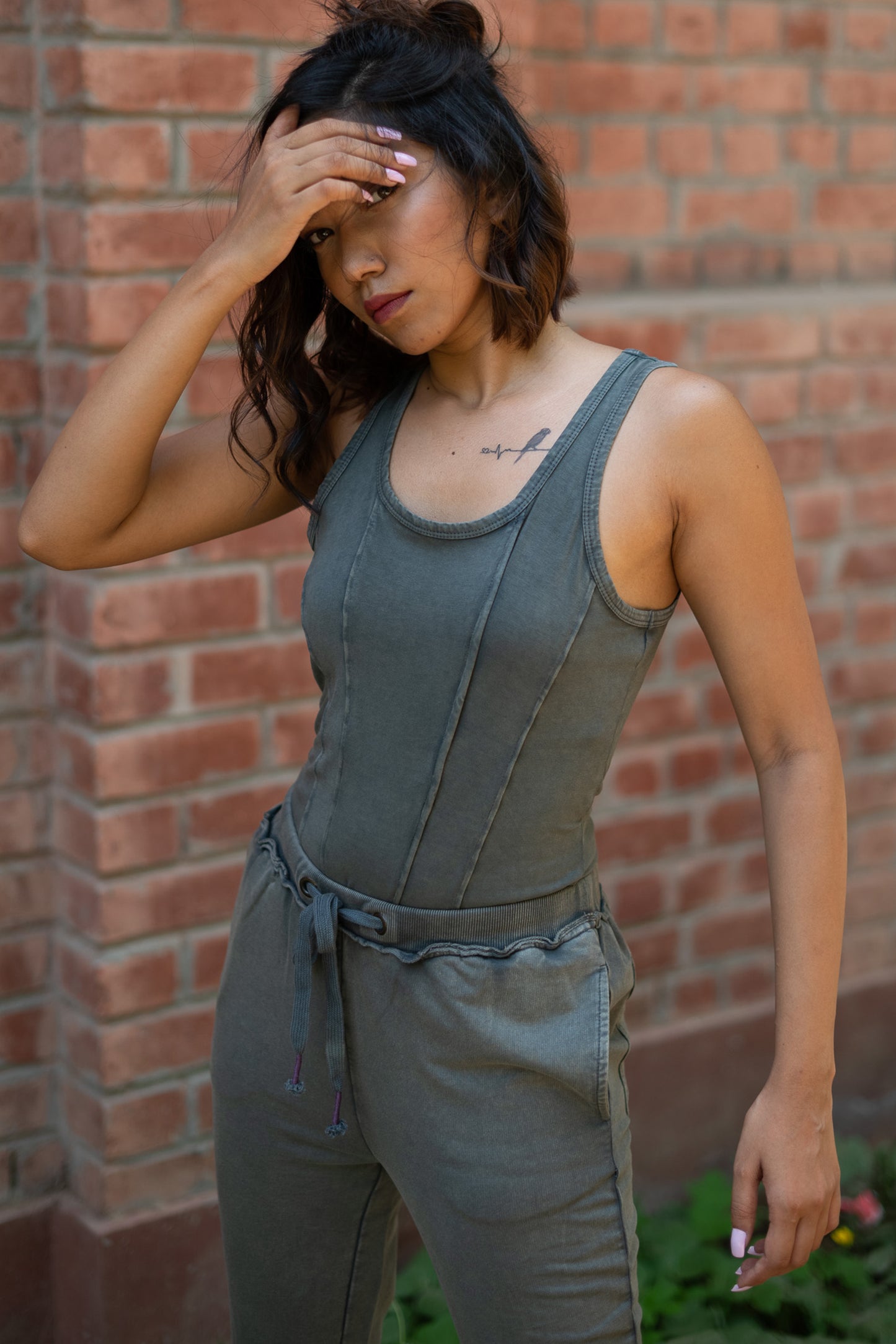 Corset Style Knit Tank Top with Joggers (Grey) | Set of 2 by Purple Potato