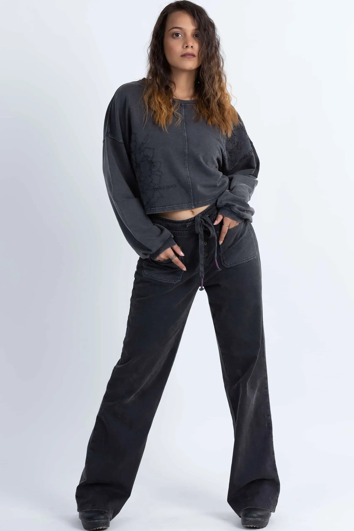 Mimosa Crop Top (Charcoal) - PURPLE POTATO