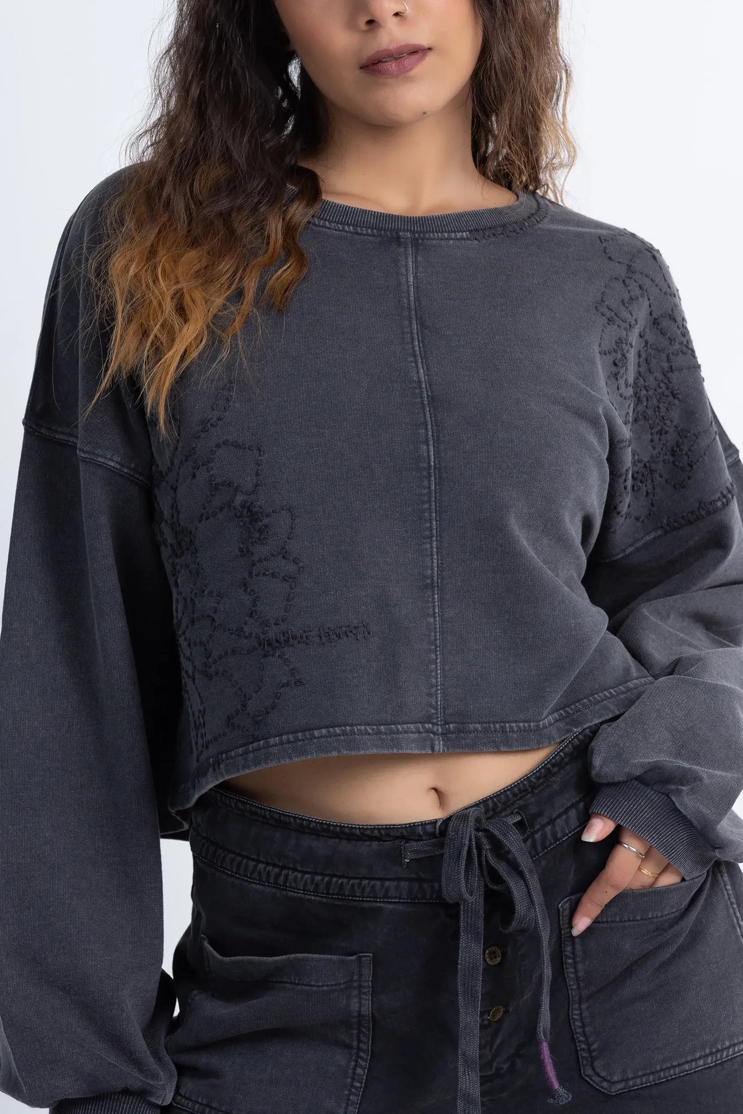 Mimosa Crop Top (Charcoal) - PURPLE POTATO