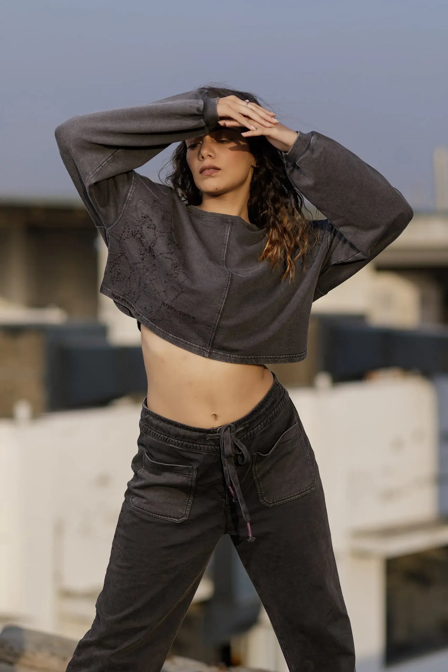 Mimosa Crop Top (Charcoal) - PURPLE POTATO