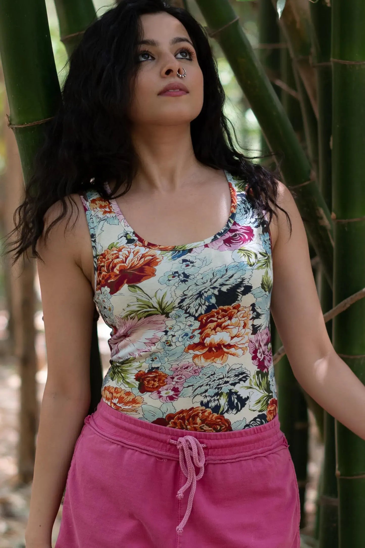 Peony Tank Top (Peony Print) - PURPLE POTATO