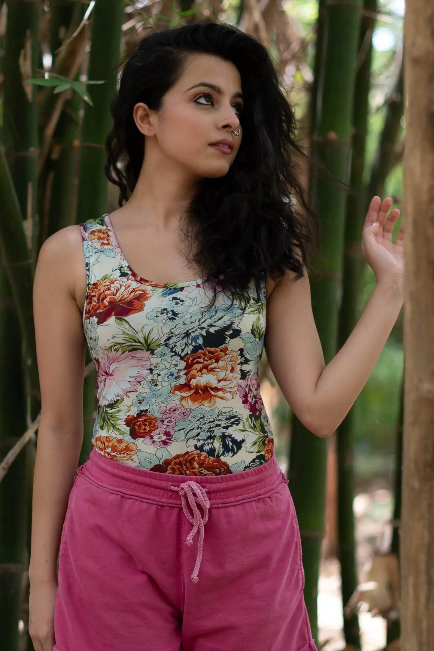 Peony Tank Top (Peony Print) - PURPLE POTATO