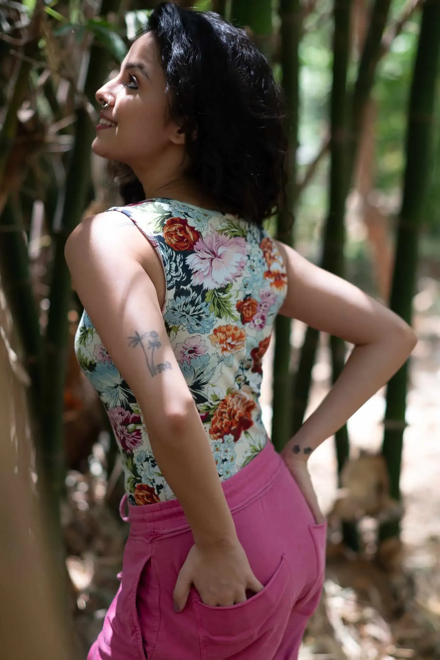 Peony Tank Top (Peony Print) - PURPLE POTATO