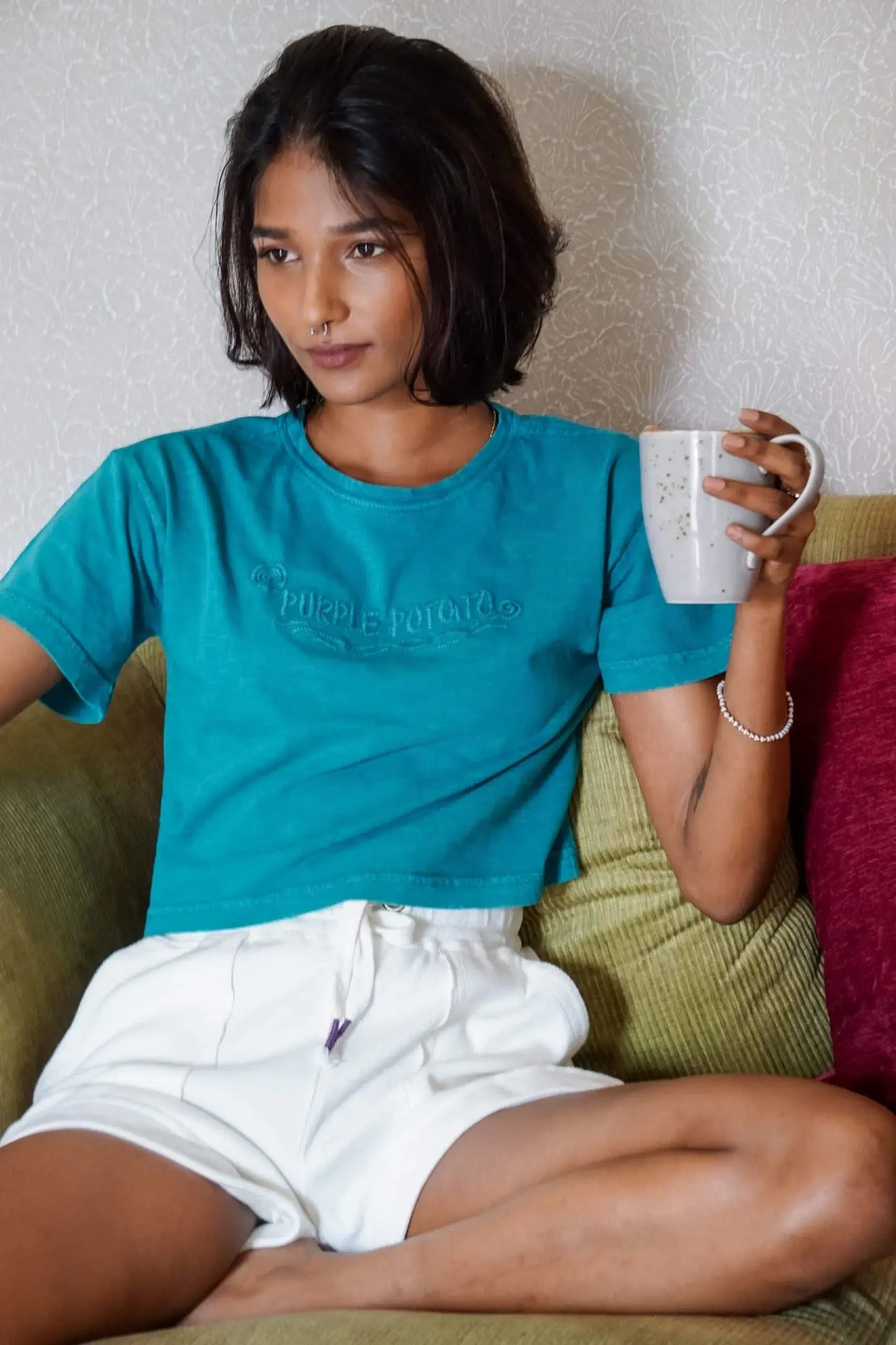 Petunia Crop Tee (Teal) - PURPLE POTATO