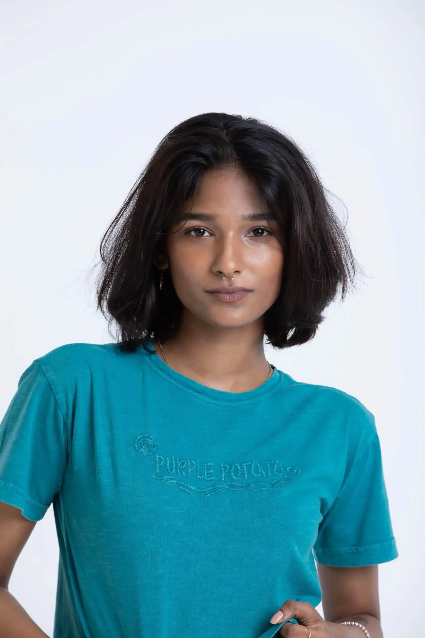 Petunia Crop Tee (Teal) - PURPLE POTATO