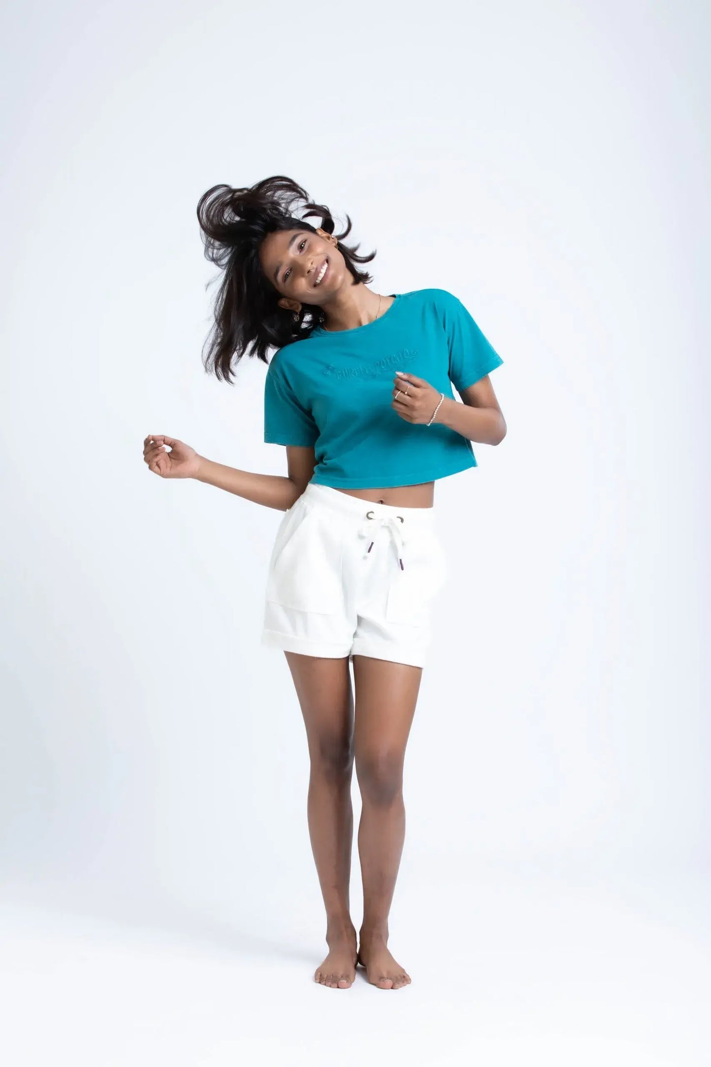 Petunia Crop Tee (Teal) - PURPLE POTATO