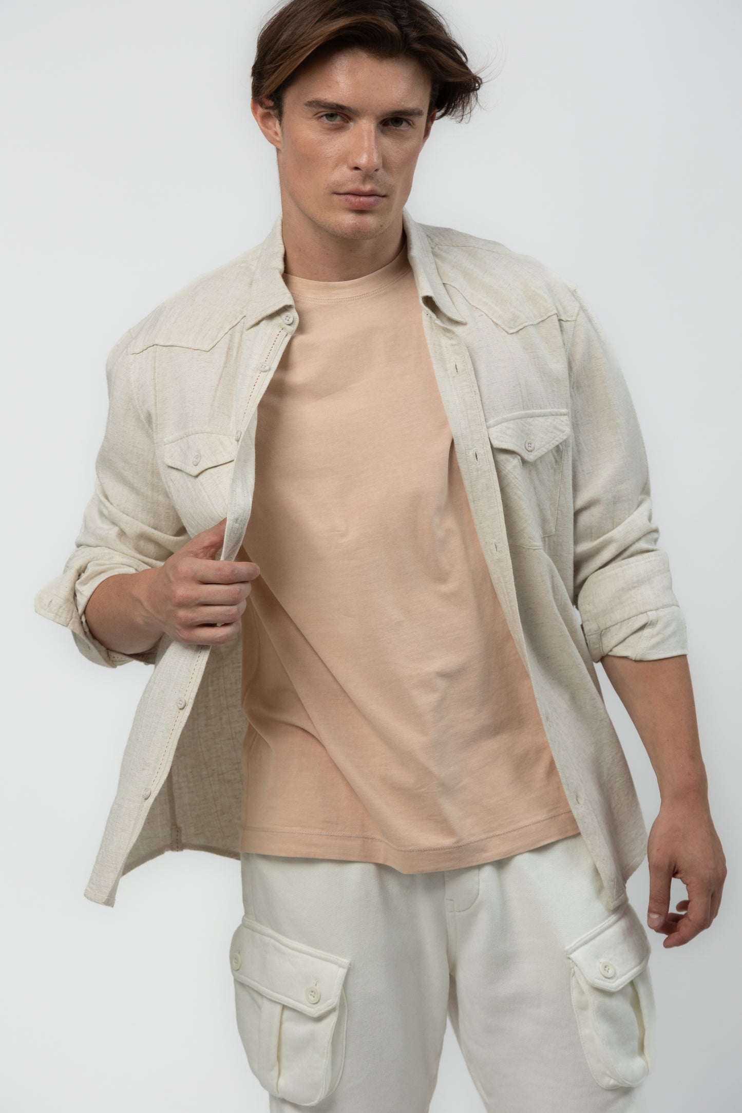 Men's Relaxed Fit Crew Neck Tee (Peach)