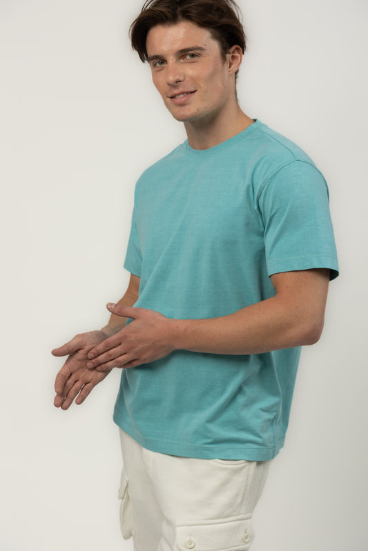 Men's Relaxed Fit Crew Neck Tee (Turquoise)