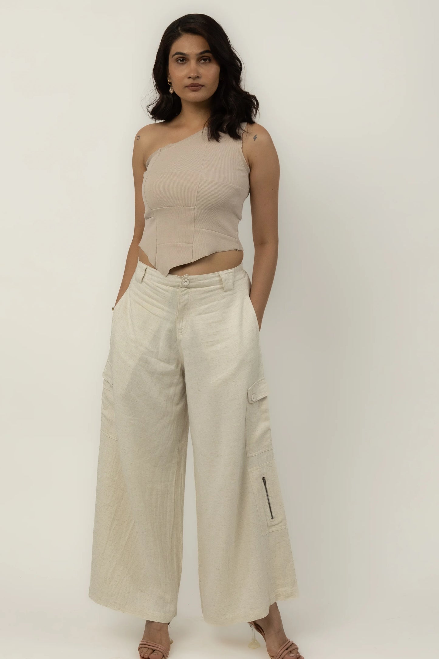 Tuberose One Shoulder Top (Beige)