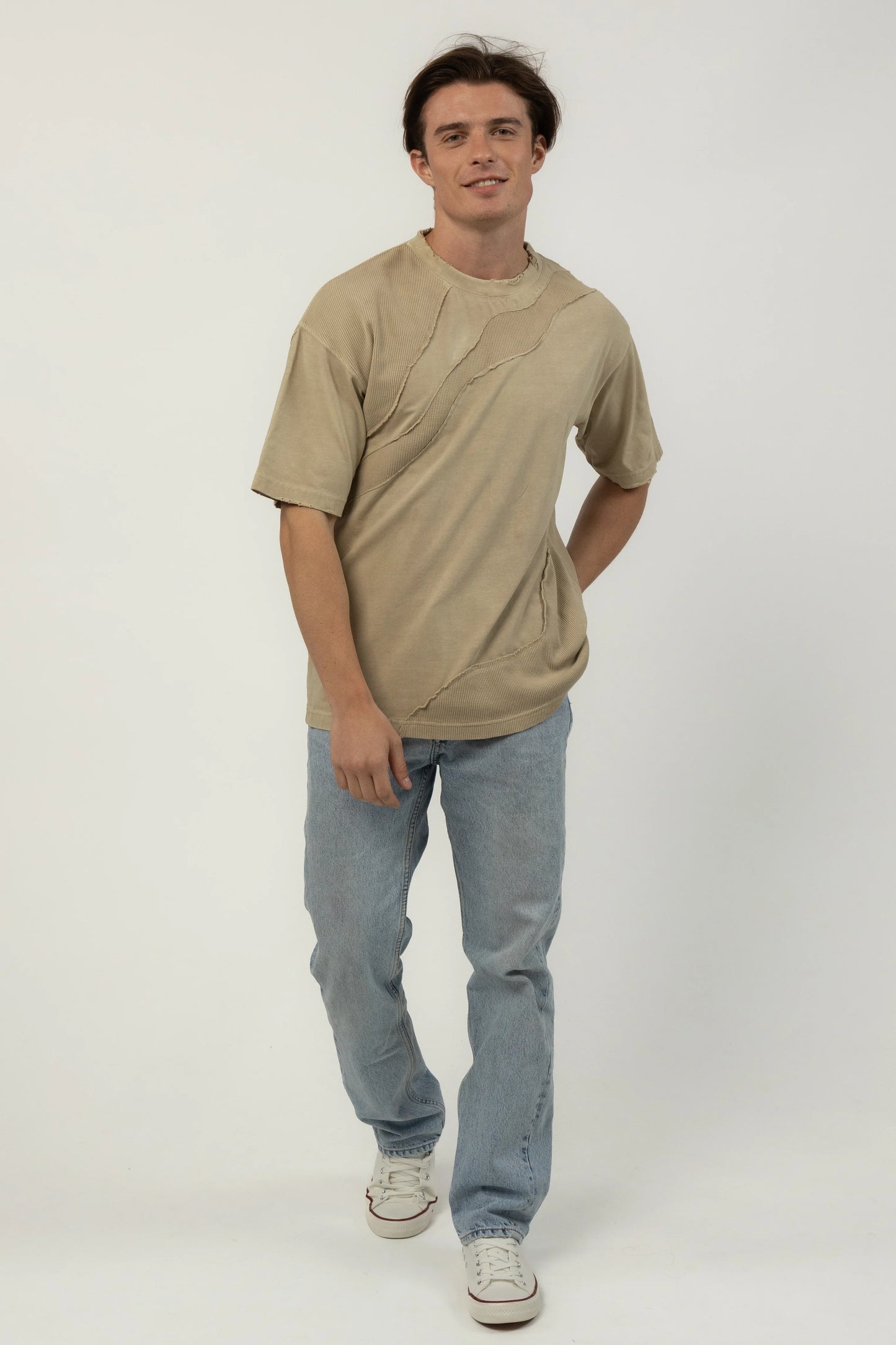 Beige Mixed Media Waffle Tee