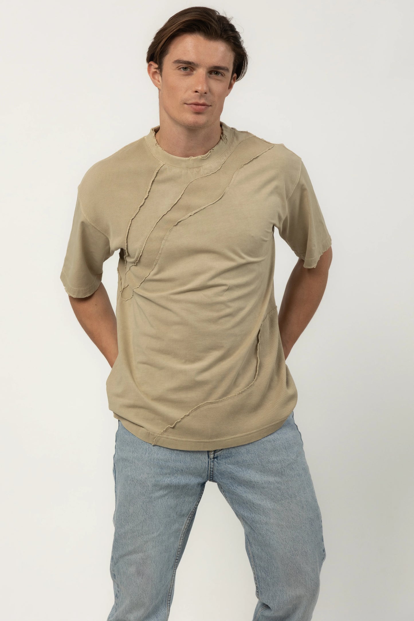 Beige Mixed Media Waffle Tee