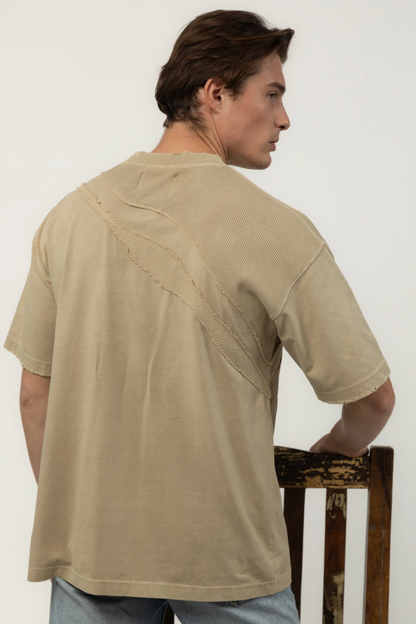 Beige Mixed Media Waffle Tee