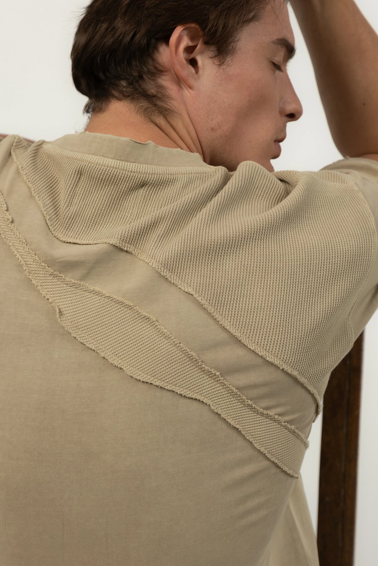 Beige Mixed Media Waffle Tee