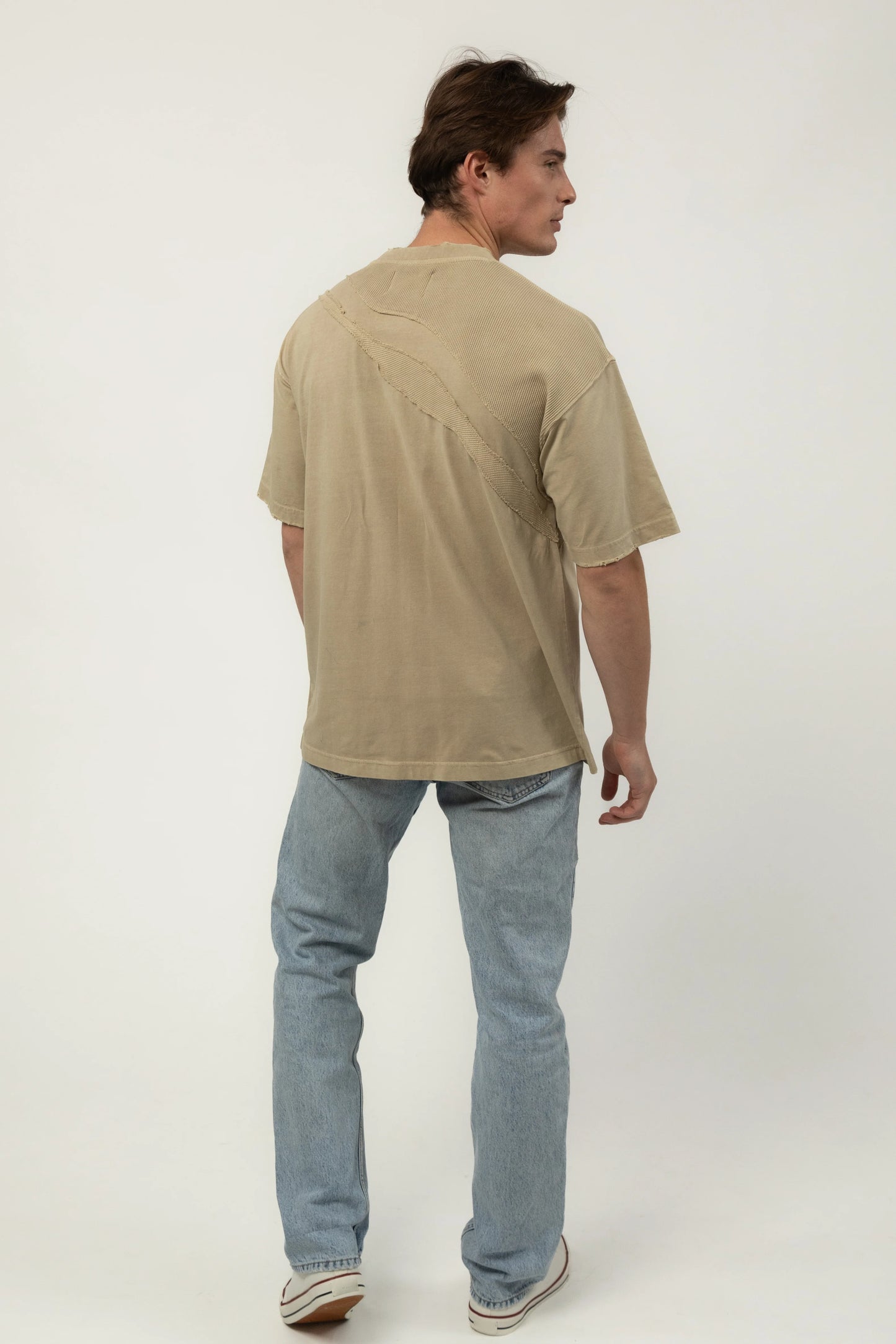 Beige Mixed Media Waffle Tee