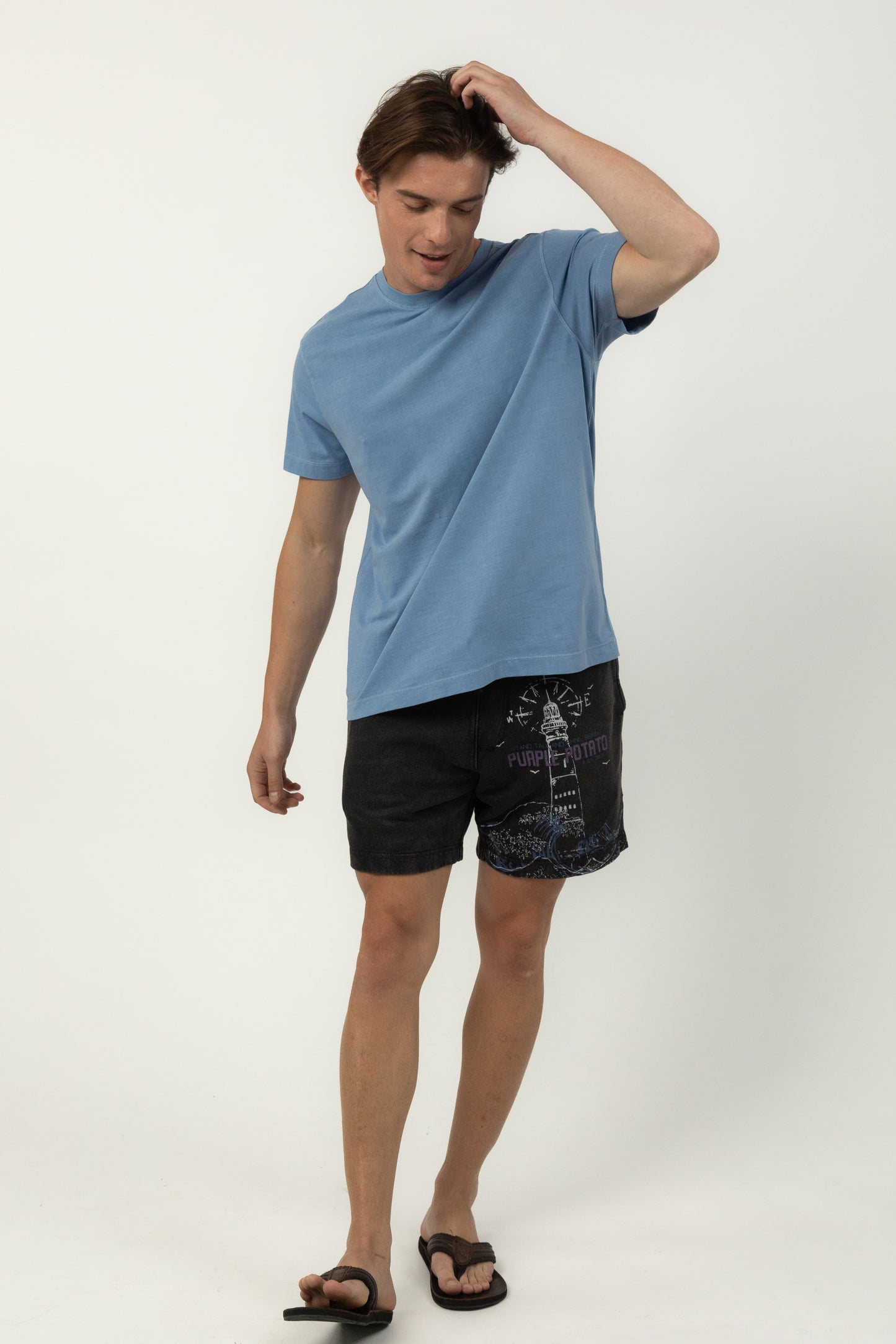 Men's Relaxed Fit Crew Neck Tee (Blue)