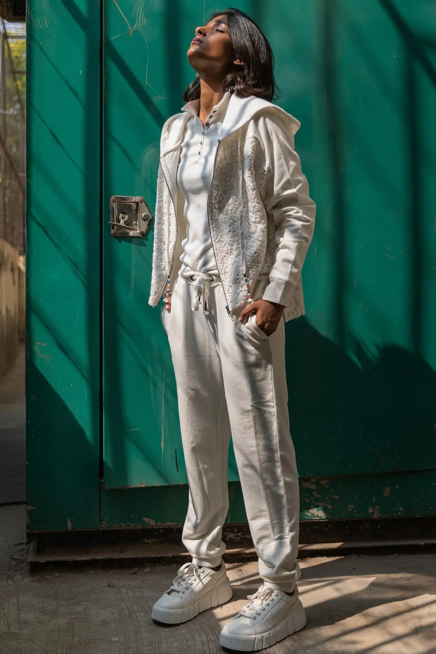 Sweet William Lacy Zip Jacket (Ivory) - PURPLE POTATO