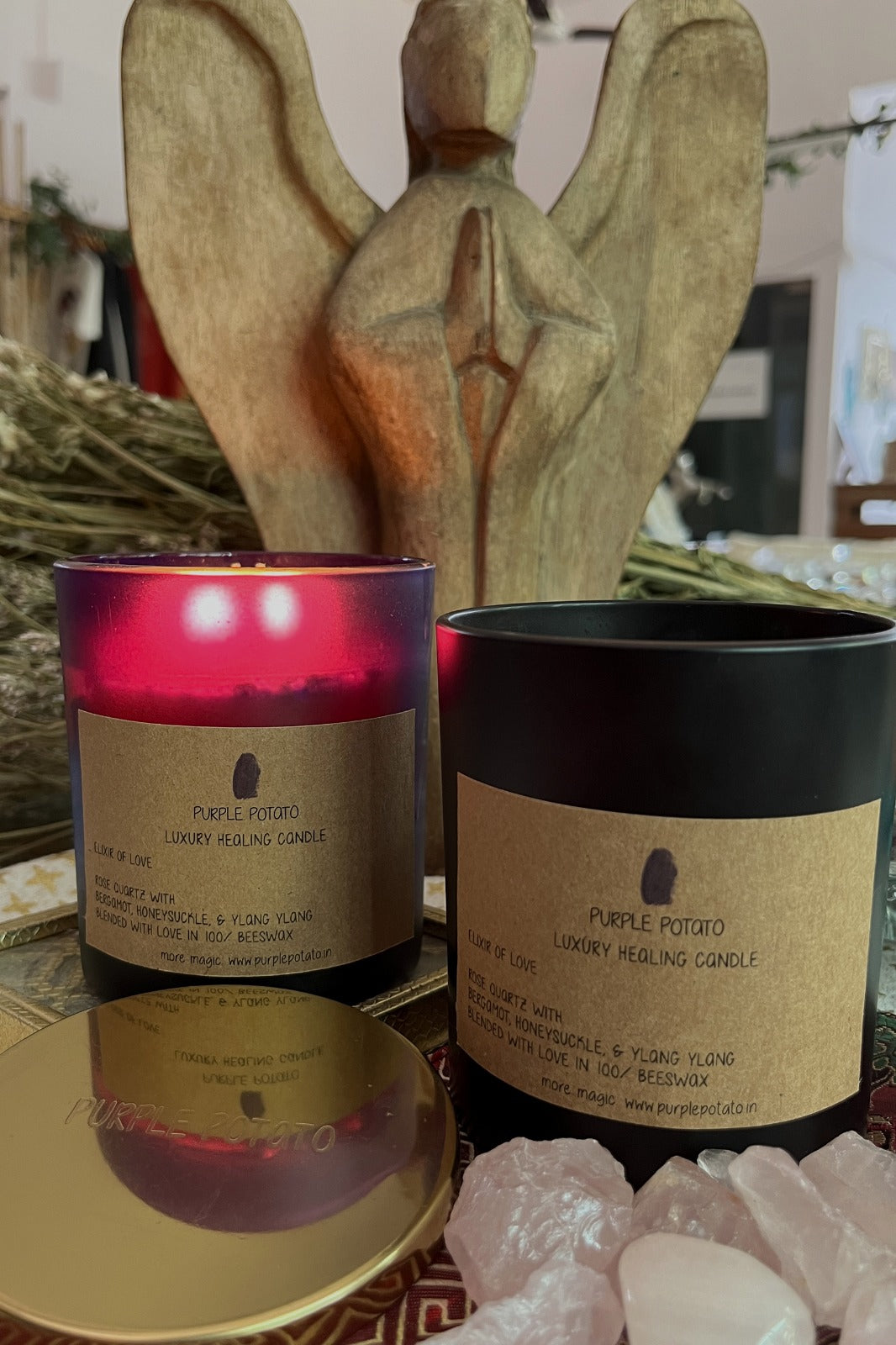 Elixir of Love Rose Quartz Candle (Purple Jar) - PURPLE POTATO