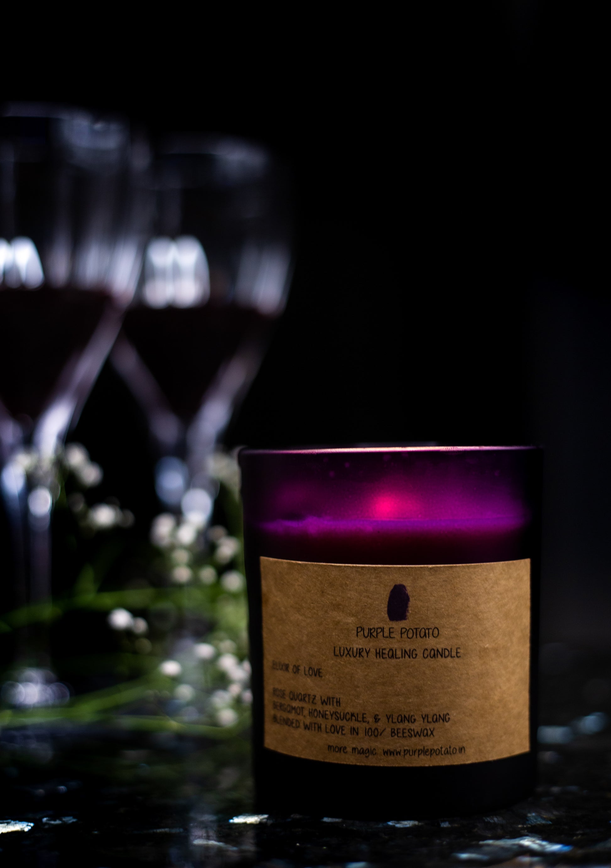 Elixir of Love Rose Quartz Candle (Purple Jar) - PURPLE POTATO