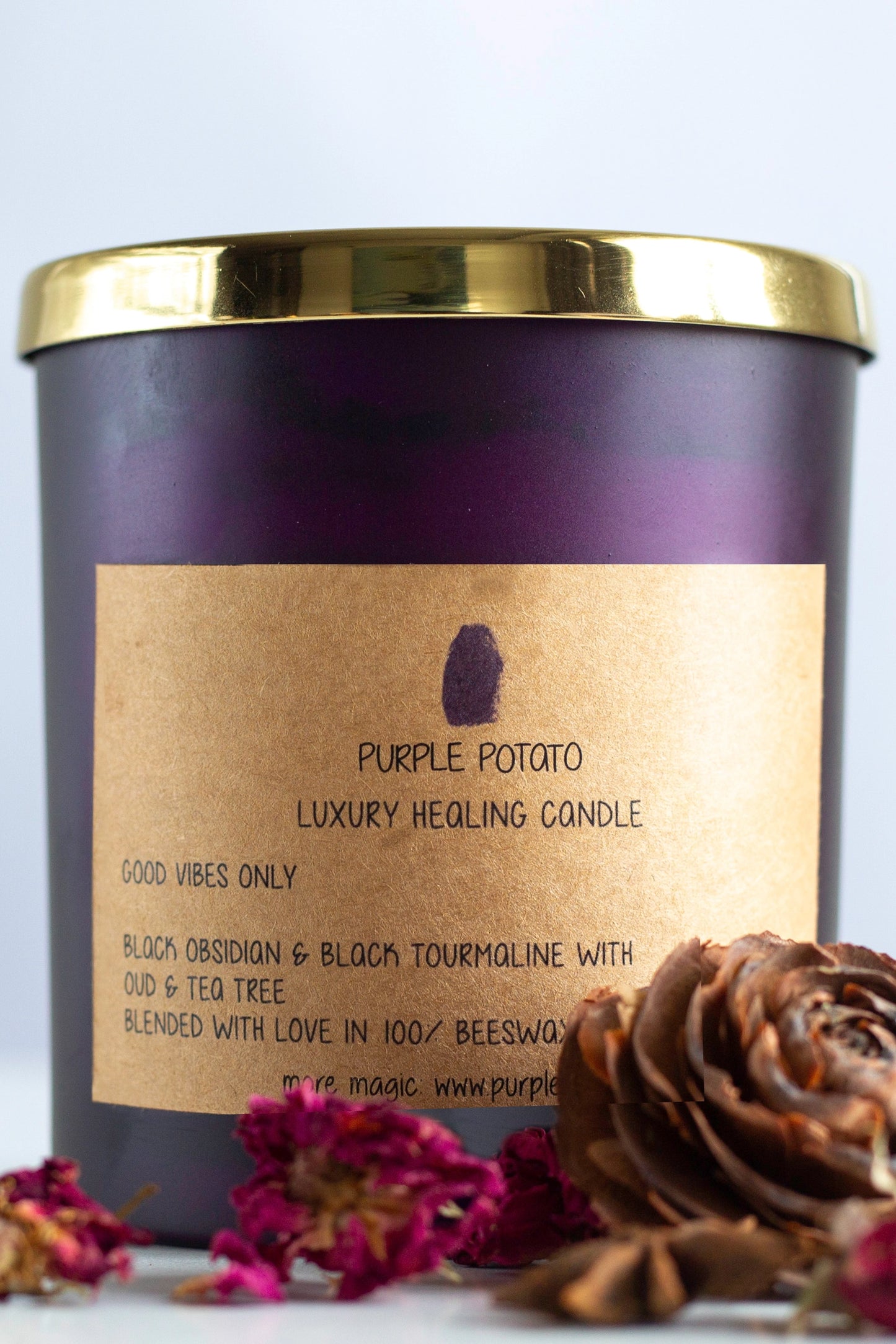 Good Vibes Only Black Obsidian Candle (Purple Jar)