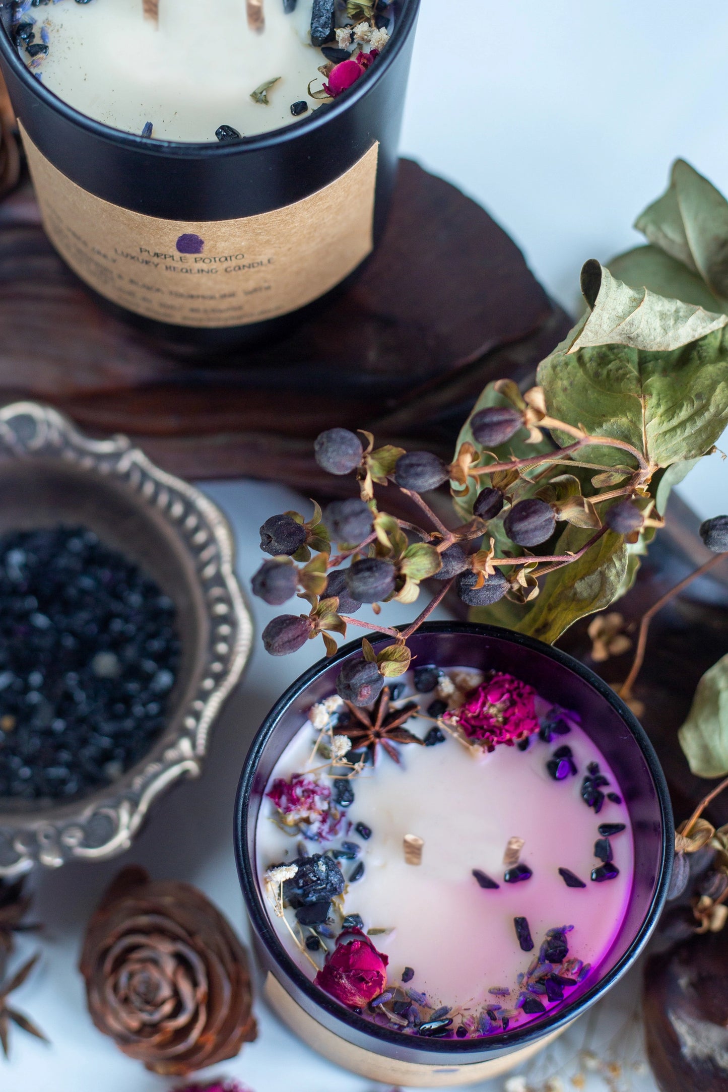Good Vibes Only Black Obsidian Candle (Purple Jar)