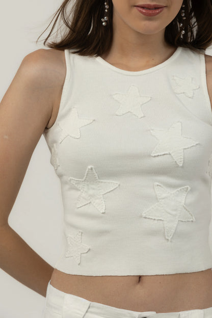 Star Anise Embroidered Rib Tank Top