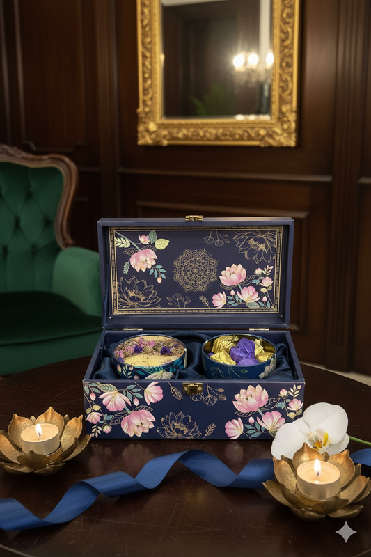 Blue Festive Lotus Box |  1 Candle + Wax Melts
