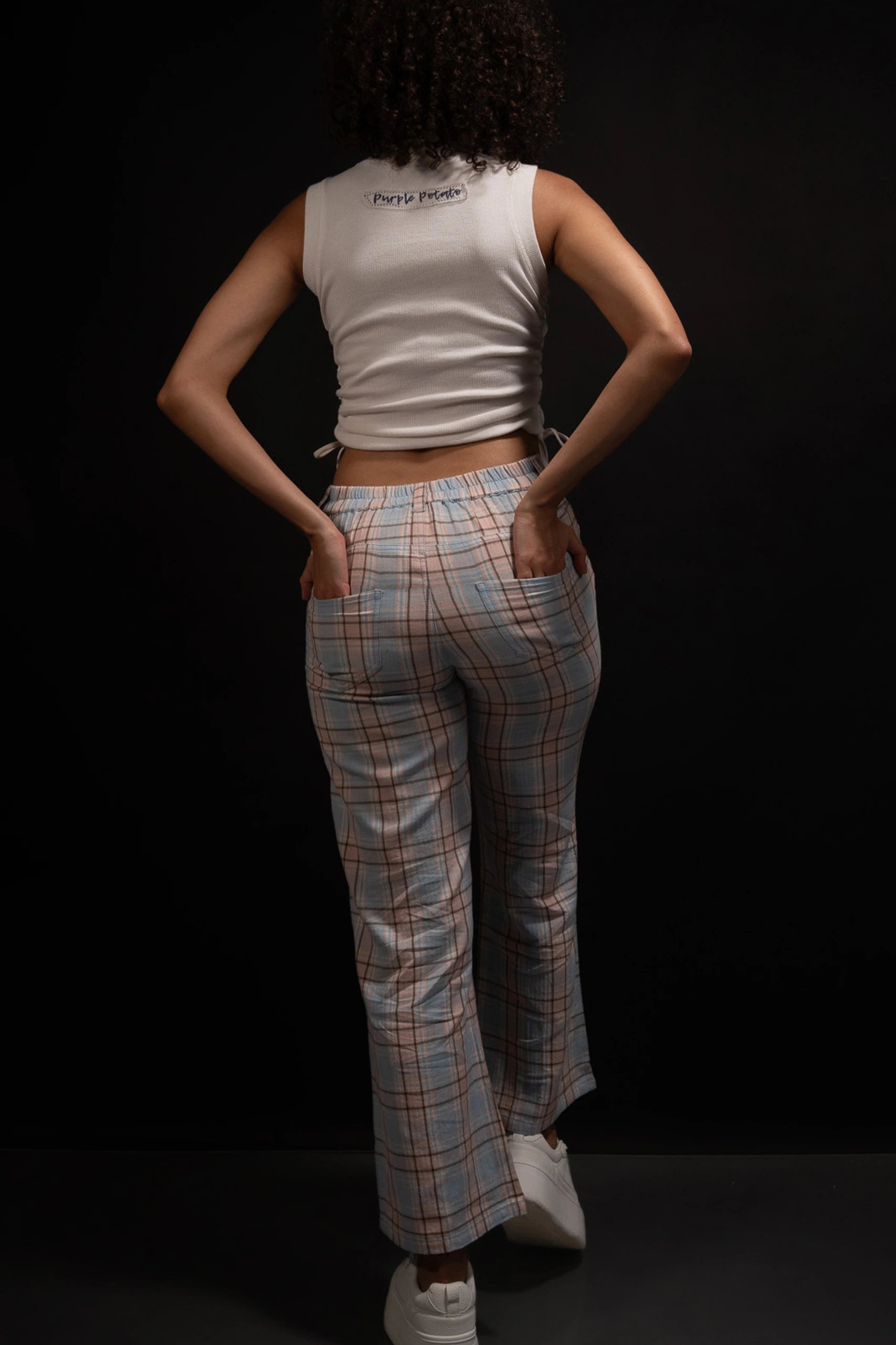 Purple plaid hot sale pants womens