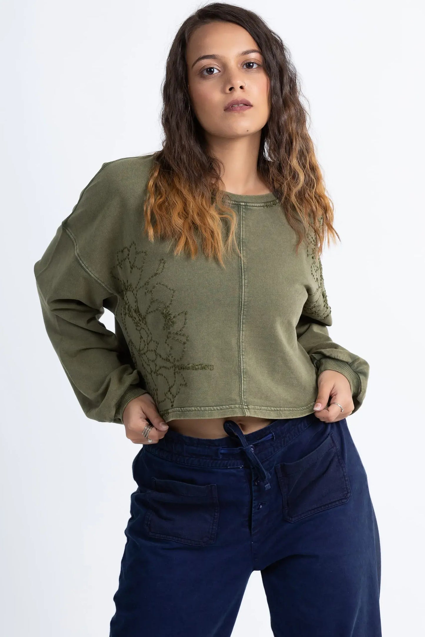 Mimosa Crop Top (Olive) - PURPLE POTATO