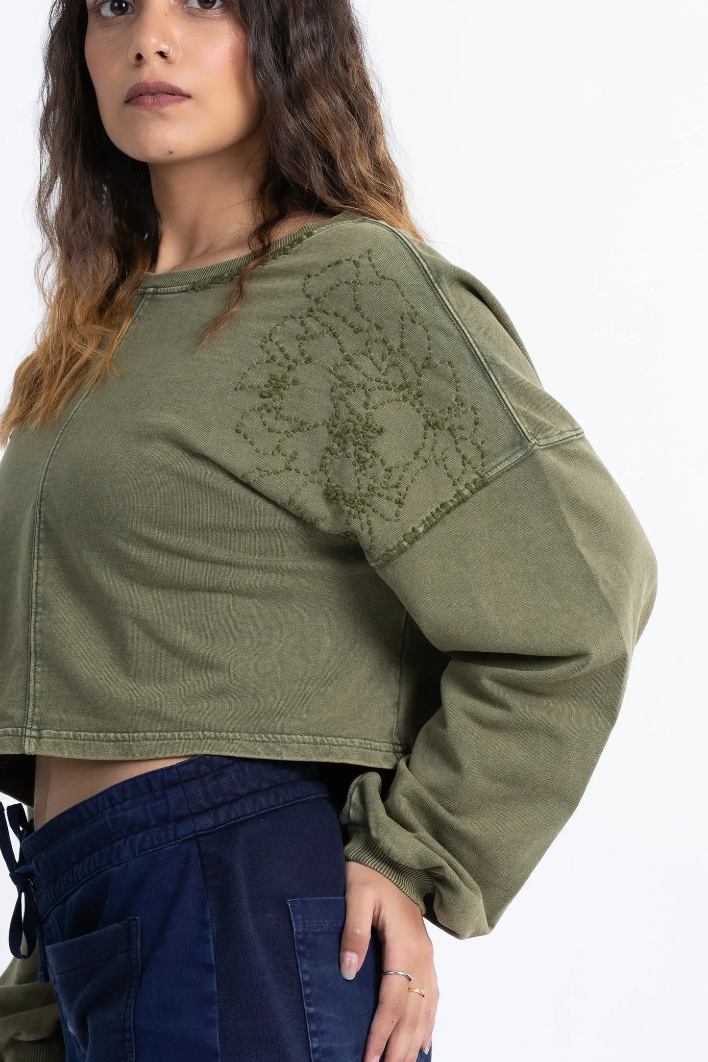 Mimosa Crop Top (Olive) - PURPLE POTATO