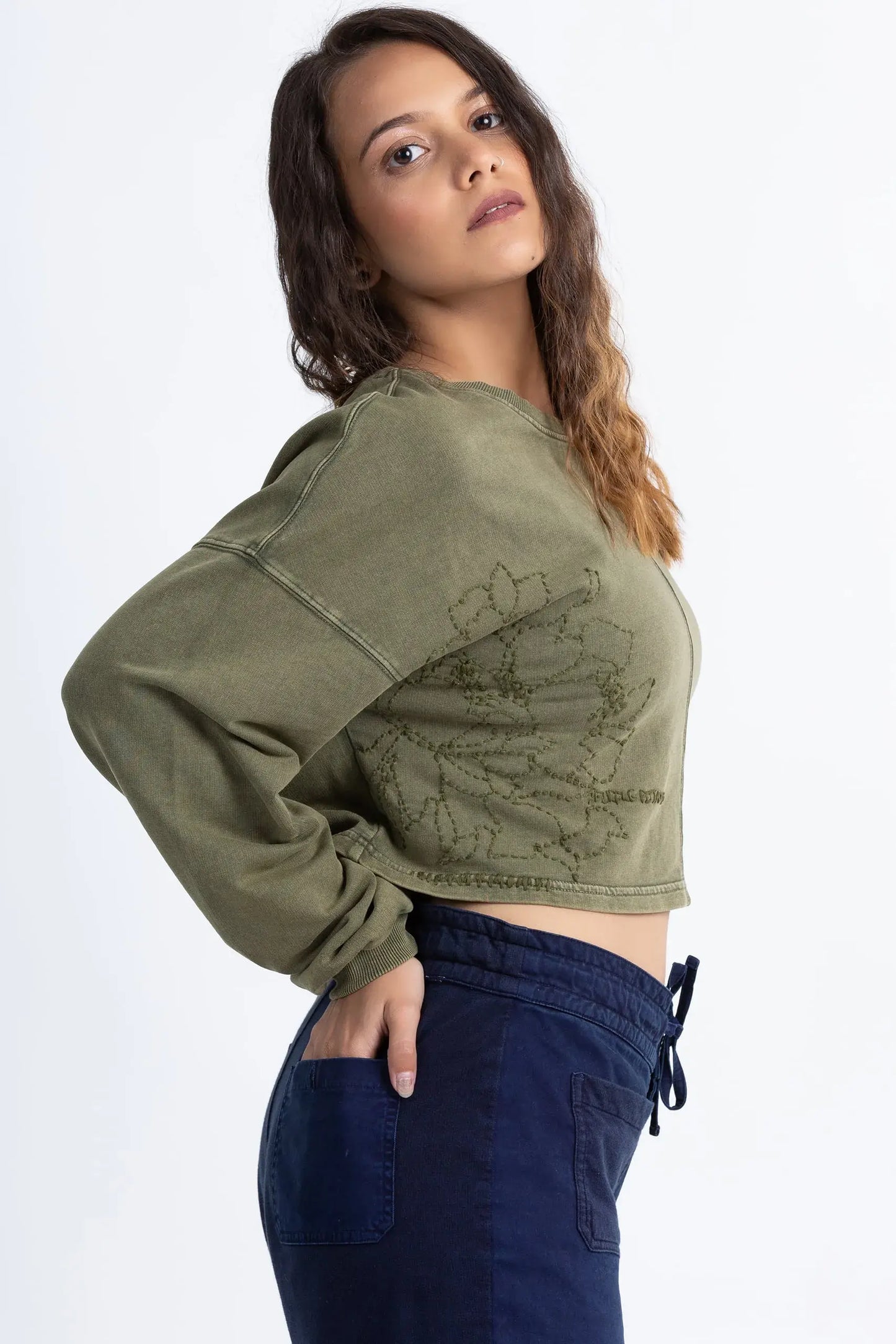 Mimosa Crop Top (Olive) - PURPLE POTATO