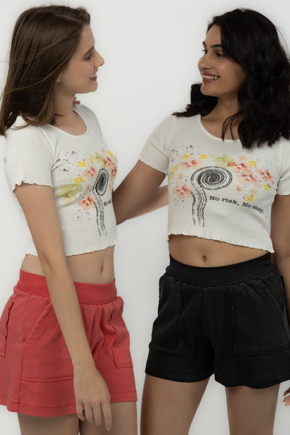 No Risk No Story Waffle Crop Top