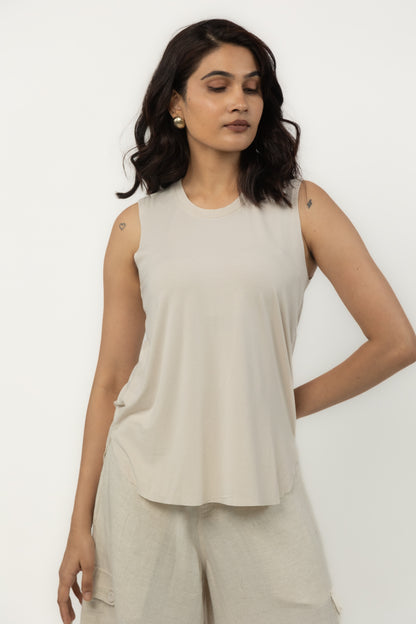 High-Low Essentials Tank Top (Cream)