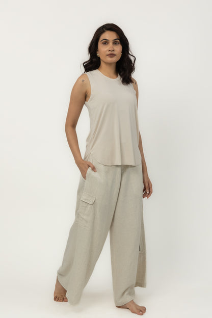 Tulip Linen Cargo High-Rise Flare Pants