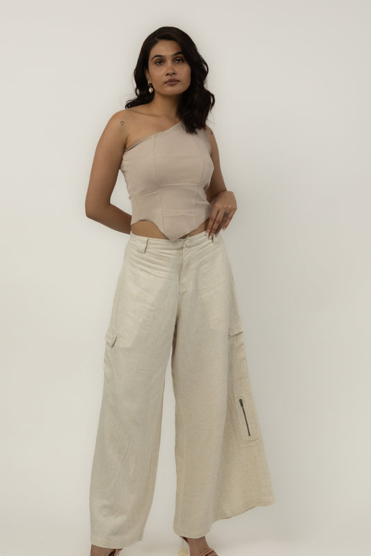 Tulip Linen Cargo High-Rise Flare Pants