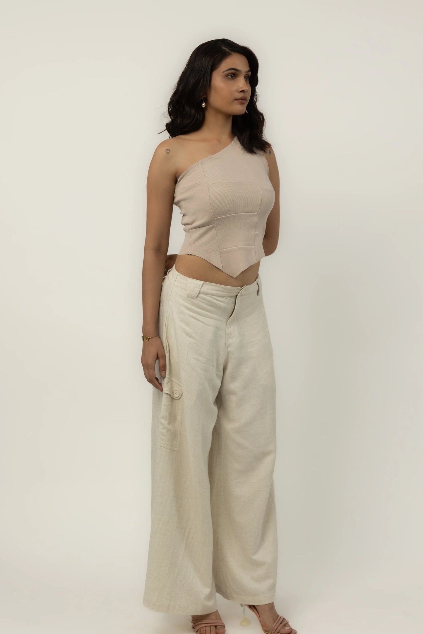 Tuberose One Shoulder Top (Beige)