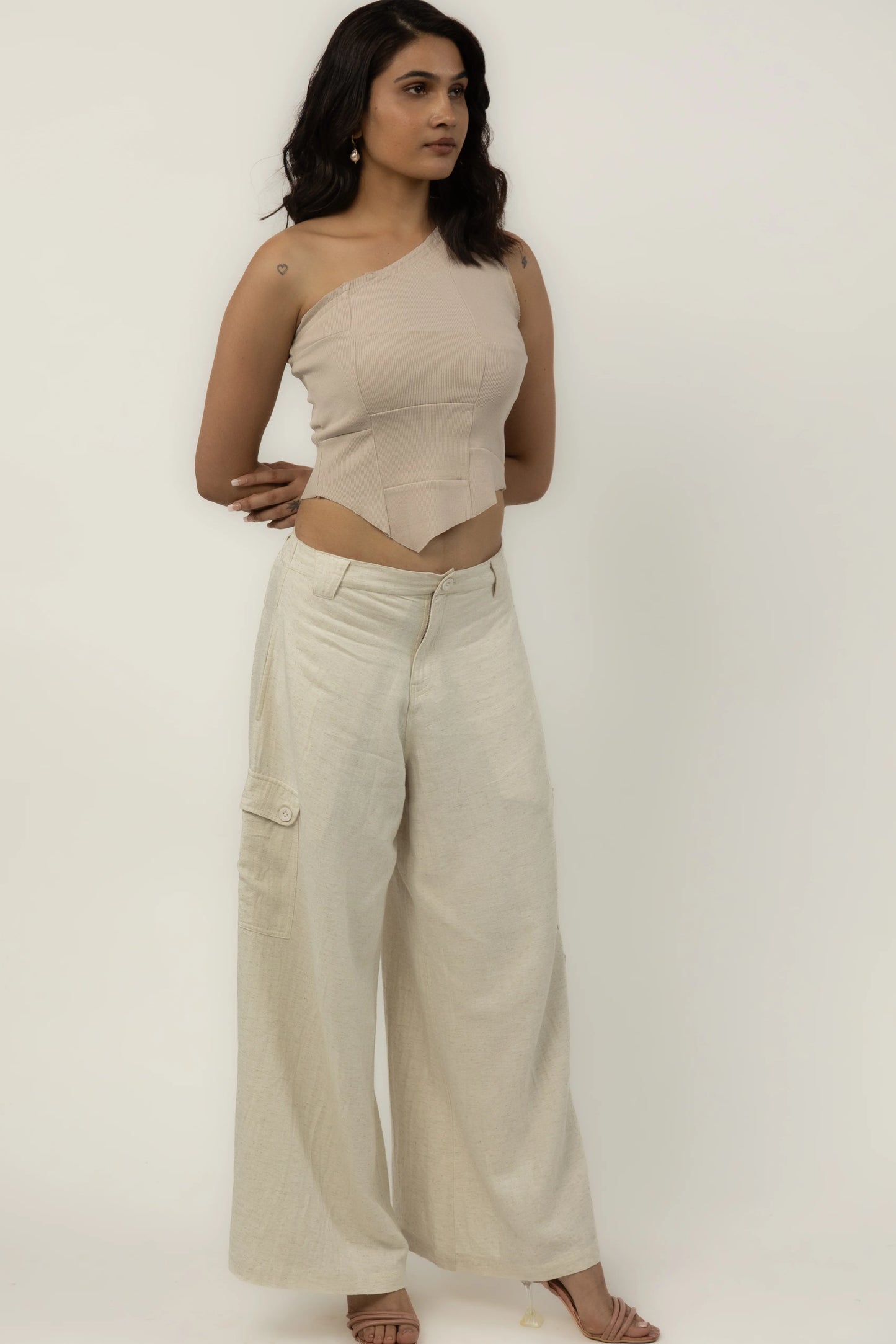 Tuberose One Shoulder Top (Beige)