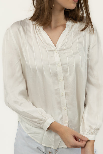 Cloud Modal Satin Pintuck Shirt (Ivory)