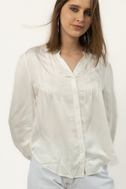 Cloud Modal Satin Pintuck Shirt (Ivory)